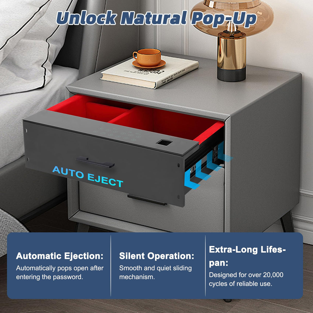 Biometric Hidden Gun Safe, Drawer Safe with Silent Slide, Reinforced Steel Construction, Ideal for Nightstand, Closet Drawer, TV Cabinet Gopper