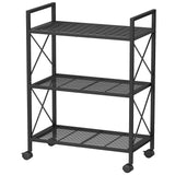 SONGMICS 3-Tier Metal Storage Rack with Wheels, Mesh Shelving Unit with X Side Frames, 23.6-Inch Width, for Entryway, Kitchen, Living Room, Bathroom, Industrial Style, Black UBSC163B01 SONGMICS