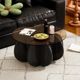 Round Coffee Table, Mid Century Modern Design, 31.5'' Modern Round Tempered Glass Coffee Tables for Living Room, Cocktail Table for Small Space Home Office. (Black + Brown) Yaruifnt