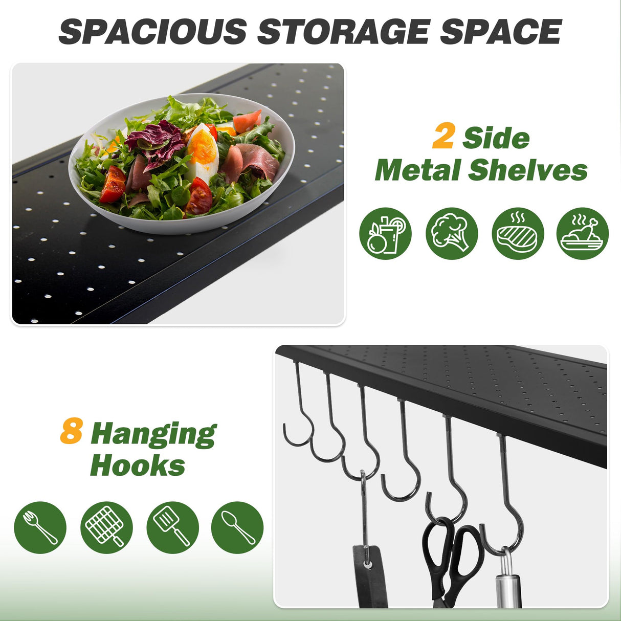 GARTOO 8'x5' Outdoor Grill Gazebo - Double Roof BBQ Gazebo Canopy with 2 Side Shelves and LED Lights, Patio BBQ Pergola Shelter for Garden, Porch and Backyard (Grey) GARTOO