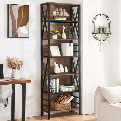 HOMISSUE 7-Tier Vintage Brown Industrial Bookshelf with Cabinet Design - WoodArtSupply