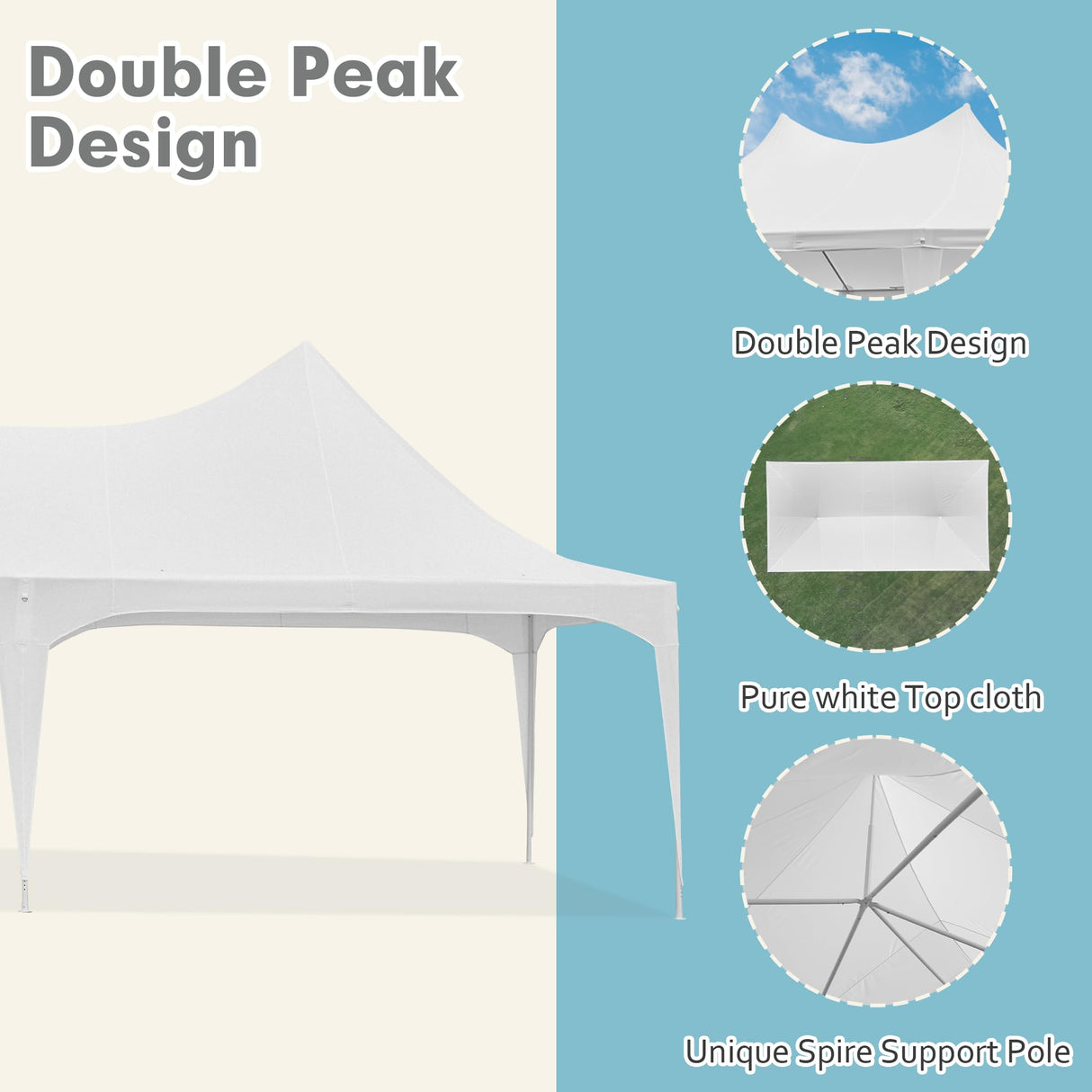 EROMMY 26'x13' Party Tent, White Wedding Tent, Heavy Duty Double Peaked Canopy Tent with Pole-Less Event Space, 60 Person Capacity Outdoor Gazebo Pavilion Shelter Tent for Party, Event EROMMY