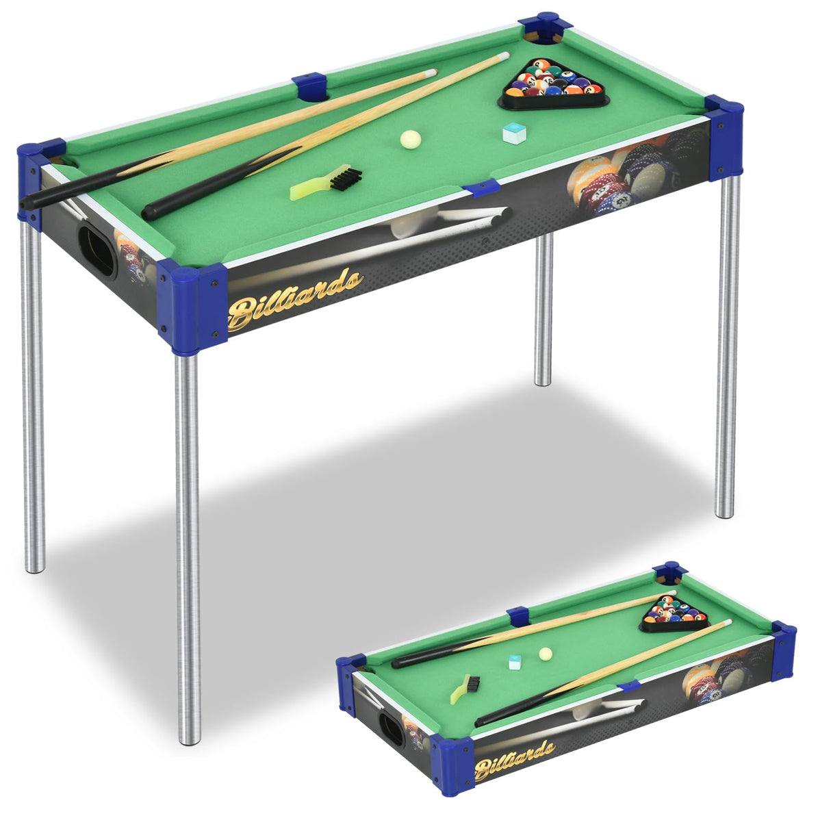 RAYKEEP 32” Mini Pool table, Removable Portable Billiards Table for Kids Adults, Compact and Space Saving Pool Table with 2 Cues, 16 Balls, Triangle, Chalk, Brush for Family Indoor Game(Green RAYKEEP