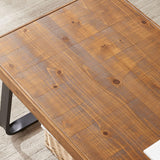 IBF Rustic Wood Coffee Table, Industrial Metal and Real Wood Center Table, Wood Farmhouse Real Solid Wooden Tea Table, Modern Minimalist Vintage Metal Rectangle Cocktail Table, Rustic Brown, 39 Inch IBF