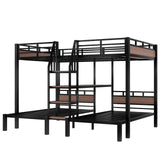 KALALLA Queen Over Twin Over Twin Metal BunkBed with Storage Stairs and Shelves, 3-in-1 Triple Bunk Bed with Headboard, Space Saving, for Kids Boys Girls Adults, Black KALALLA