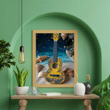 PUAGEMTI Beach Ukulele Diamond Painting Kits, Music 5D Diamond Painting Kits for Adults Beginner DIY Full Drill Sparkling Diamond Painting Kit Embellish The Room 12x16 INCH PUAGEMTI