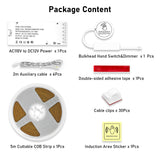 CUBITOR Under Cabinet COB Led Light Strip kit,16.4ft/5m Cuttable 3000K,Diffused Power with 6 Output Ports,Touch Switch&Dimmer Strip for Gun Safe Case,Book Shelf,Floating Shelf,Wall Panel,Home Decor CUBITOR