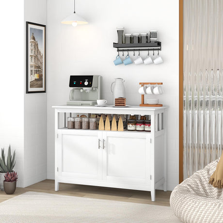LOKO Buffet Cabinet with Storage, Freestanding Kitchen Cabinet with Adjustable Shelf, Storage Sideboard Console Table, 45 x 20 x 36 inches (White) LOKO