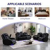 Anthato Leather Power Recliner Sofa Set, Living Room Furniture Sets, 2 Piece Reclining Sofa Set with LED, Black Recliner Furniture with Arm Storage/Cup Holders/Charging Ports for Home Theater/Office Anthato