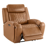 CHITA Genuine Leather Recliner Chair for Adults with Adjustable Power Headrest, Lay Flat Power Recliner with Slide-Out Cupholders & USB/Type-C Ports, Living Room Chair, Saddle CHITA