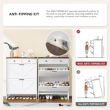 oneinmil Shoe Storage Cabinet, Farmhouse Shoes Organizer with 2 Flip Drawers & 2 Sliding Drawers, Freestanding Narrow Shoe Rack Cabinet for Entryway, Hallway, Living Room, White oneinmil