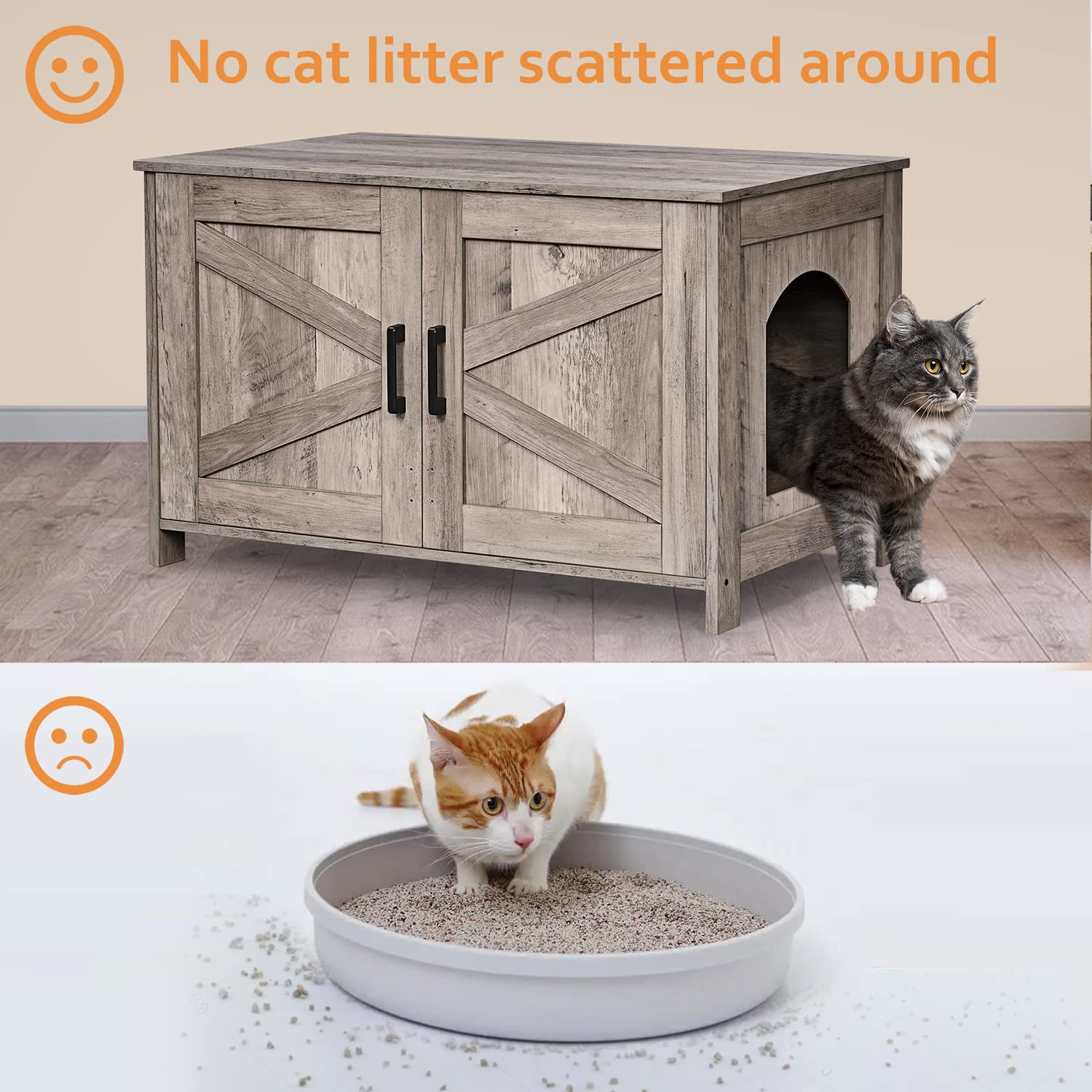 Homhedy Cat Litter Box Enclosure,Litter Box Furniture Hidden with Barn Door,Wooden Cat Washroom Furniture,Cat House,Fit Most of Litter Box, Greige - WoodArtSupply