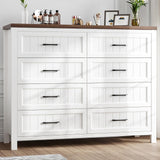 Jocoevol Farmhouse Dresser 8 Drawer Dresser for Bedroom, Large Wooden Dressers Double Grey Dresser with Deep Drawers Dressers for Hallway, Entryway (White and Brown) Jocoevol