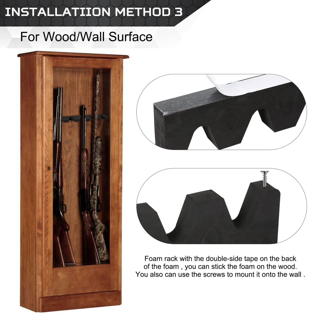 OCQOTAT Foam Gun Rack With Buttstock Base 1 Set, High Density Foam 5 Rifle Rack And Buttstock Holder With Magnetic Strip Hook For Gun Safe Accessory Storage Weapons Gun Safe Rack With Foam Padding OCQOTAT