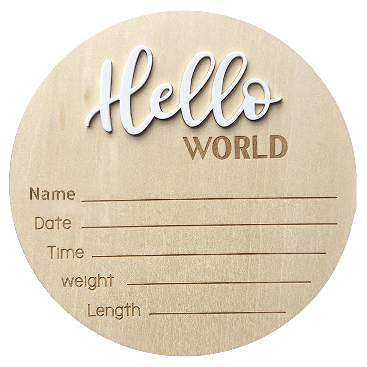 Baby Announcement Sign, 5.9 Inch Wooden Hello World Newborn Welcome Sign, Birth Announcement Sign for Hospital, Newborn Name Sign Plaques for Photo Props Baby Shower Nursery(White) LZEDIRA