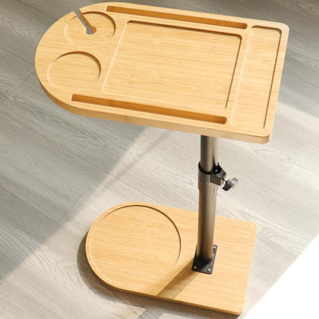 YUHFERA Sofa Tray Table for Couch Arm - Side Table Tray for Small Spaces, Bamboo Height Adjustable Table for Bed or Chair with Phone & Tablet Slots, TV Tray Table for Living Room YUHFERA