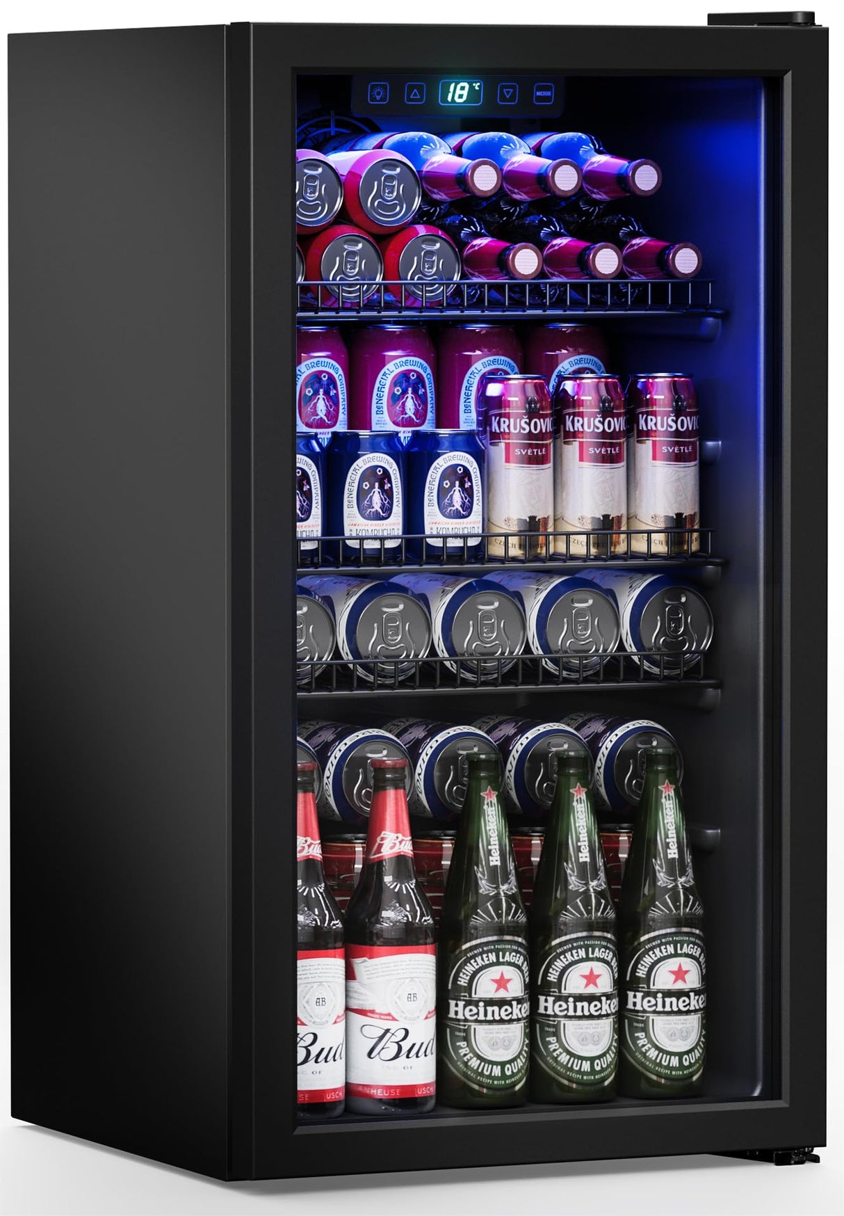 Manastin Beverage Refrigerator Cooler-120 Cans Freestanding Mini Fridge Cooler with Glass Door, Adjustable Shelves & Digital Temperature Display for Soda, Wine or Beer (Black, 3.2 Cu.Ft) Manastin