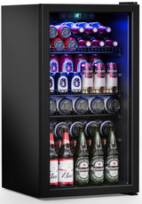 Manastin Beverage Refrigerator Cooler-120 Cans Freestanding Mini Fridge Cooler with Glass Door, Adjustable Shelves & Digital Temperature Display for Soda, Wine or Beer (Black, 3.2 Cu.Ft) Manastin