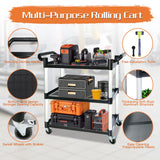 Utility Carts with Wheels,3-Tier Rolling Cart with Wheels, Heavy Duty 510 LBS Food Service Cart with Rubber Pad and Hammer for Kitchen/Office/Warehouse, 31.5" X 16.9" X 38.9"(Black) SFESGRER
