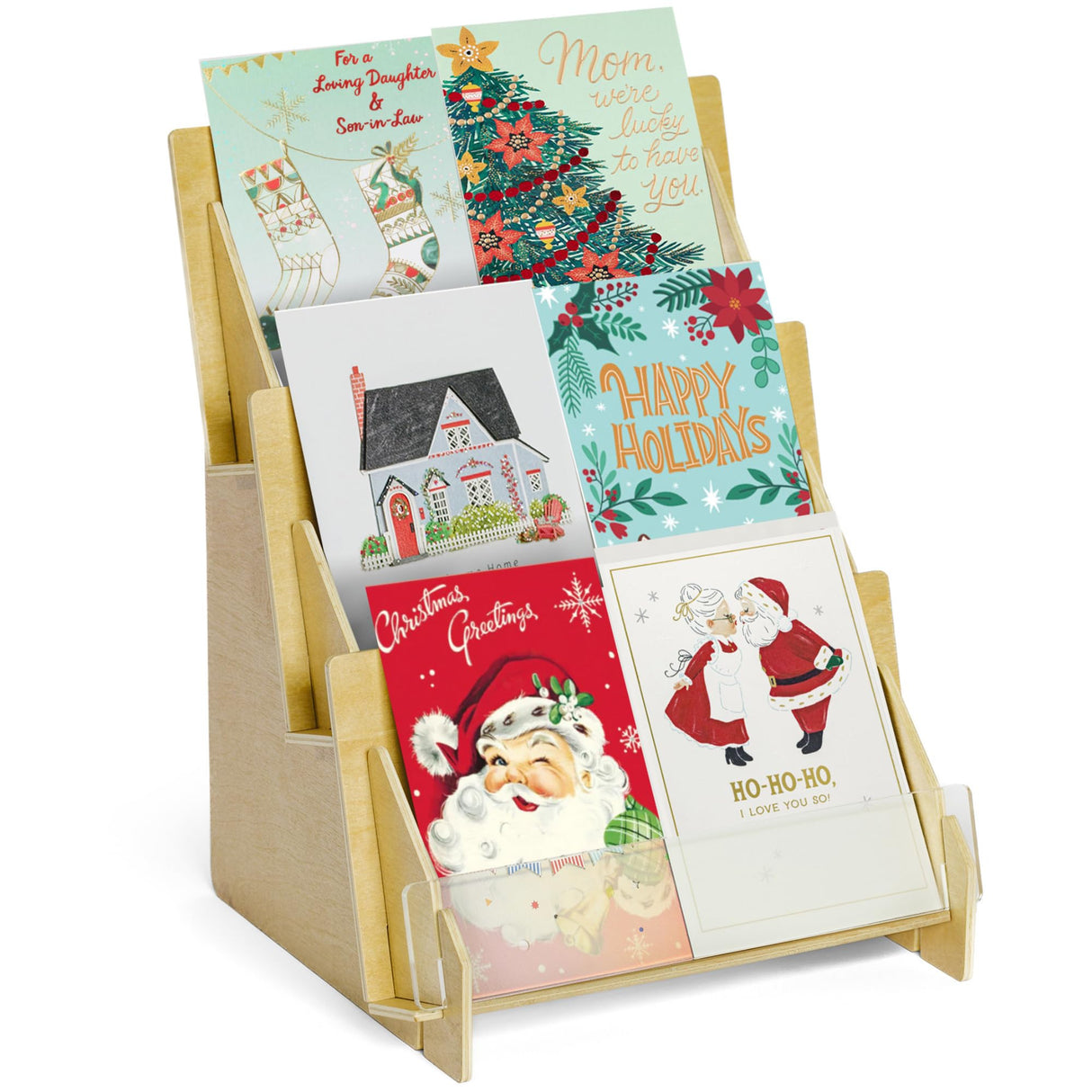 Greeting Card Display Stand for Vendors, Postcard Rack, Post, Sticker Wooden Greeting Card Holder Display Stand Shelf, Ideal for Bookmark, Art Booth, Art Print, Craft Market, Tiered for Vendors OLDECORY