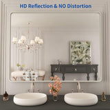 WEER 48X36 Inch Brushed Nickel Bathroom Mirror, Brushed Silver Metal Frame Mirror, Rounded Rectangle Silver Bathroom Vanity Mirror, Tempered Glass, Anti-Rust, Hangs Horizontally or Vertically WEER