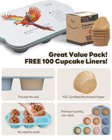 Bake Choice Silicon Muffin Pan-3-pack includes 100 Natural Cupcake Liners, 6-cavity Regular Size, BPA Free, Egg Bite & Muffin Molds for Baking Bake Choice