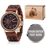 2win Mens Engraved Wooden Watch Personalized Watch Customized Family Watch for Boyfriend Fiancé Husband Dad Son Wood Wrist Watch for Birthday Anniversary Christmas Watches (Custom Box Photo) 2win