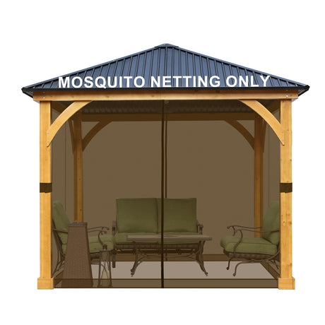 Aoodor Universal 12 x 12 ft. Gazebo Replacement Mosquito Netting Screen 4-Panel Sidewalls with Double Zipper for Patio Backyard Deck and Lawns (Only Netting) - Brown Aoodor