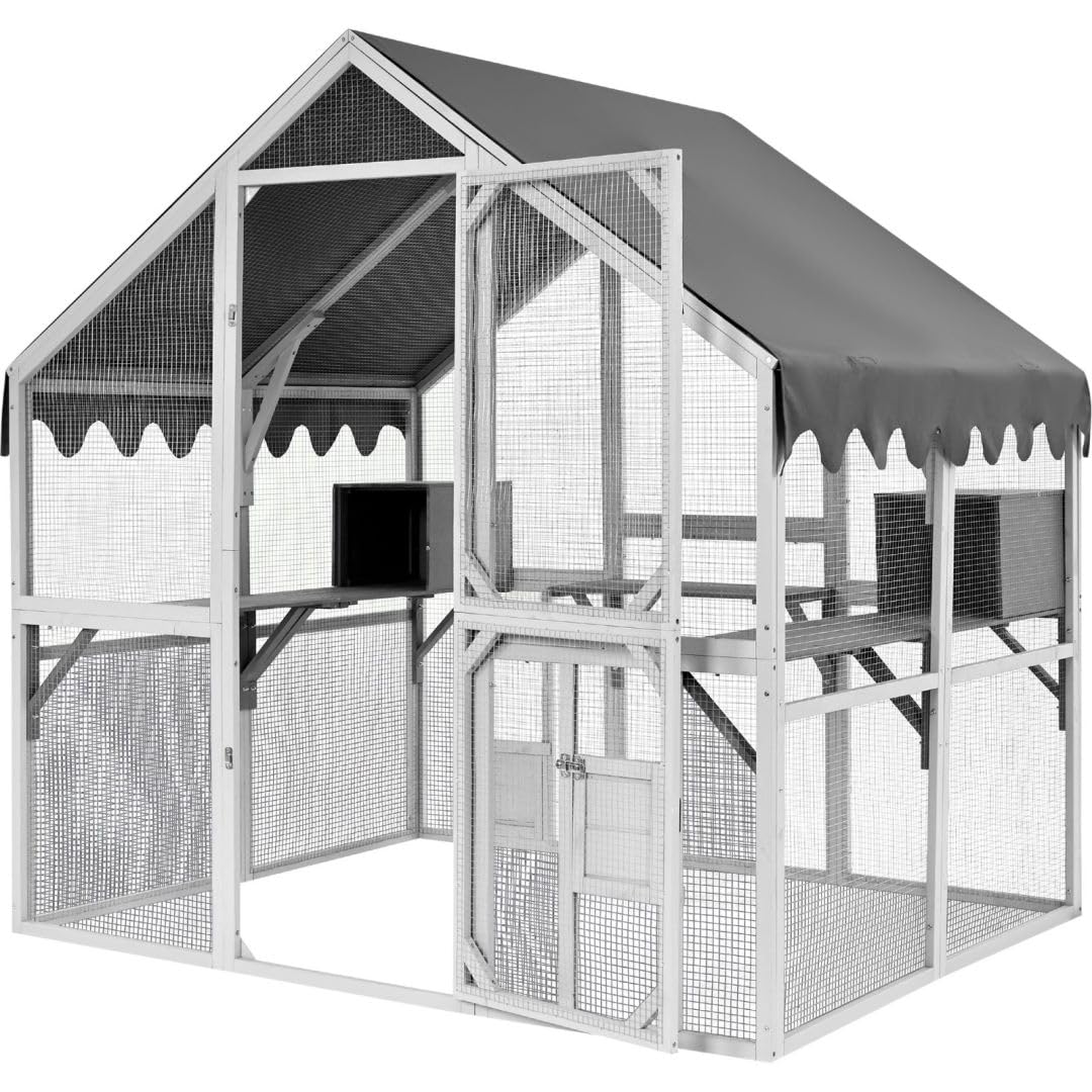 Catio Large Outdoor Cat Enclosure Wooden Kitty House Condon for Multiple Cats Run HYDRAGARDEN