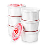 MALACASA Ramekins with Lids 8 oz - Set of 6, White Porcelain Creme Brulee Souffle Ramekins with Covers, Ceramic Custard Cups for Baking, Dishwasher and Oven Safe, Series RAMEKIN-DISH MALACASA