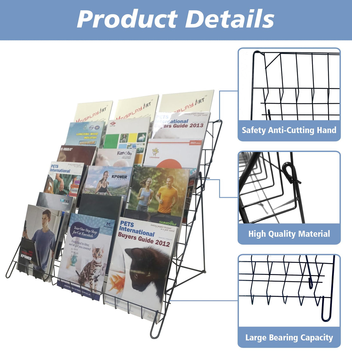 NEESEEYEE 6 Tier Wire Magazine Rack - Comic Book Rack Wide Wire Tabletop Display Rack for Exhibitions Office Table Top Book Brochure Literature Comic Greeting Card Shelf Holder Stand NEESEEYEE
