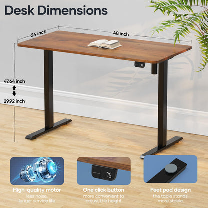 Crenova Electric Standing Desk,Height Adjustable Computer Home Office Stand Up Desk,48 x 24 Inches Whole-Piece Sit Stand Studying Gaming Table(Vintage Brown) - WoodArtSupply