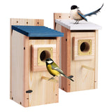 Bluebird Houses 2Pack for Outside with Copper Guard, Pole, Thicken Wooden Hanging Birdhouse Clearance Garden Country Cottages, Nesting Box for Bluebird Finch Swallow Wren Chickadee Wild Bird Supplies ColorfulLaVie