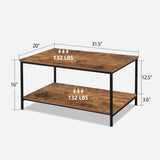 SENIG Small Brown Rectangle Wood and Metal Coffee Table with Storage Shelf for Small Living Rooms SENIG