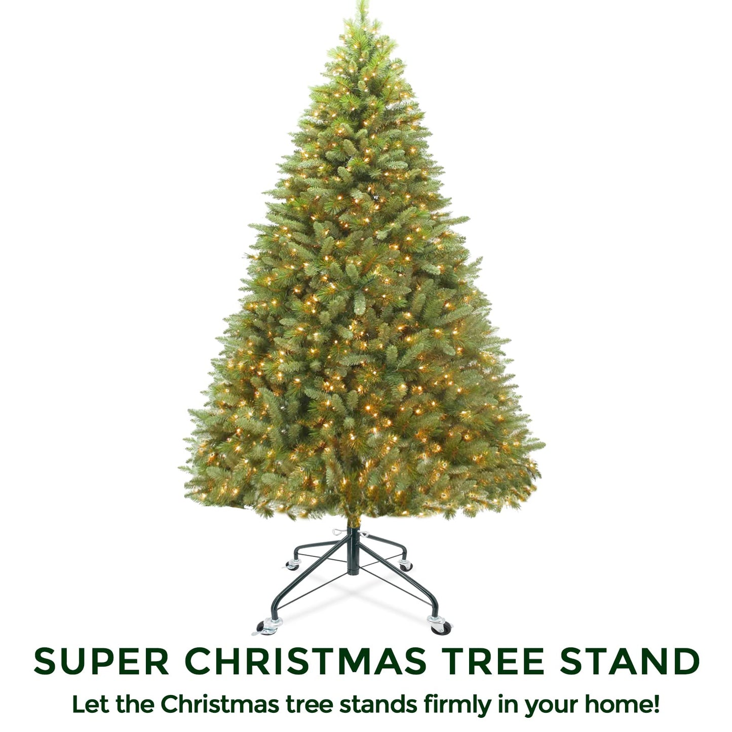 ELFJOY Christmas Tree Stand with Swivel Caster Wheels for 3-7ft. Artificial Tree Base 17inch, Christmas tree iron stand, 7/8inch inner diameter, Movable Tree Base, Green Tree Stand (Green)