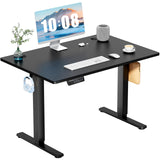 DUMOS Height Adjustable Standing Desk Black Gaming Table Electric Rising Lift, Ergonomic Sit Stand Computer Desktop with Wood Top Side Hooks, Modern Workstation for Study Home Office, 40''×24'' DUMOS