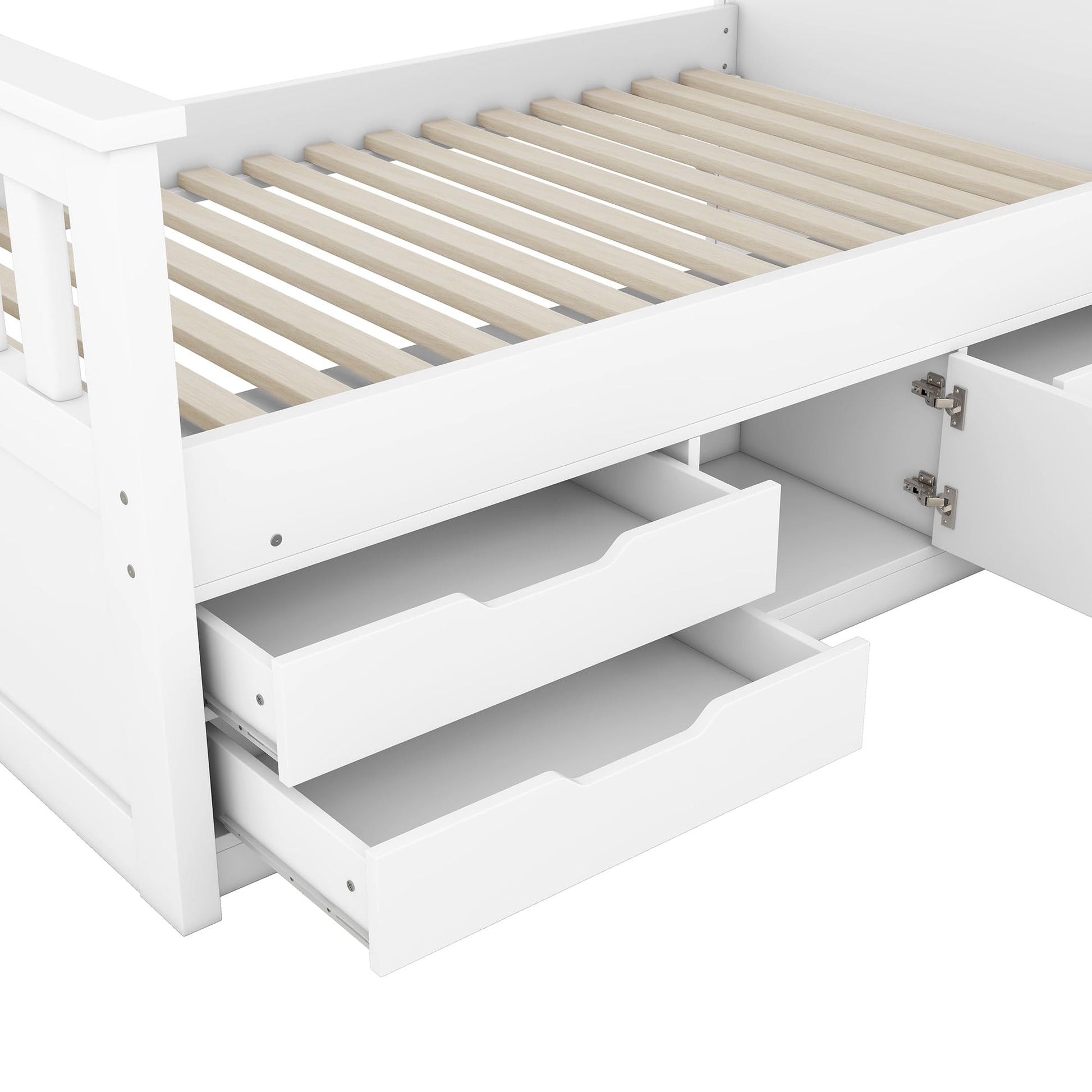 Modern Twin Size Captain Bed with Storage Headboard and 4 Drawers in White by XD Designs - WoodArtSupply