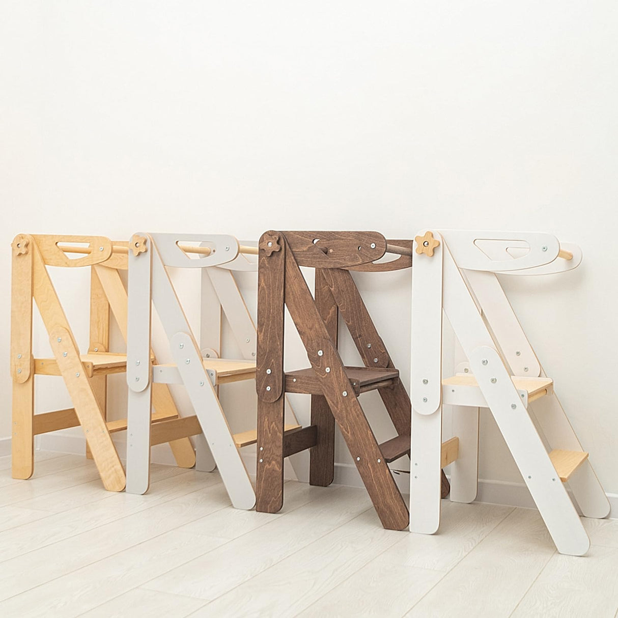 Montessori Toddler Tower Foldable Kitchen Helper Stool for Toddlers Wooden Stepping Stools for Kids Learning Towers for Bathroom and Kitchens (Dark Walnut, Montessori Tower) Enjoy The Wood