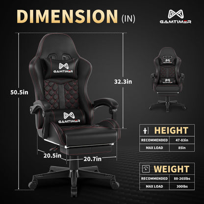 Gaming Chair, Computer Office Chair with Footrest, 155° Reclining Chair, Ergonomic High Back Computer Chair with Headrest and Lumbar Support for Adults and Kids (Black)