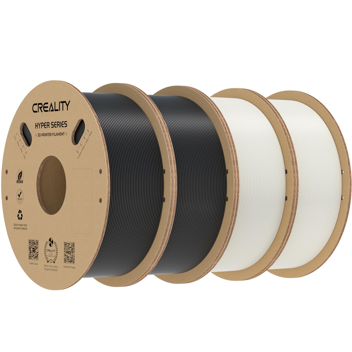 Creality Hyper PLA Filament Bundle 4KG Black & White, 3D Printer Filament Designed for High Speed 30-600mm/s, 1kg(2.2lbs)/Spool PLA Filament 1.75mm, Fits for Most FDM 3D Printers Creality