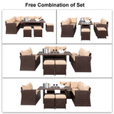 VINGLI 8 Pieces Outdoor Patio Furniture Set with Dining Table&Chairs, Wicker Patio Dining Set for 8, All Weather Outdoor Sectional Sofa Conversation Set with Ottoman VINGLI