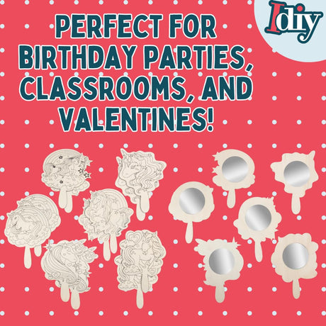 Paint Your Own Mirror Kids Party Craft Kits (12 Unicorn Friends Wood Mirrors)- Each Kit Has its Own Brush & Four Paints- Fun, Unique Birthday Favors, Summer Camp Art Activity, Classroom School Project Idiy