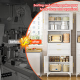 steelftyn 75" Pantry Storage Cabinet, Metal Storage Cabinet with 4 Doors, 2 Drawers, 3 Adjustable Shelves, White steelftyn