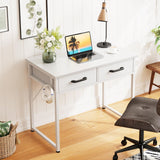 Casaottima 32 Inch Small Office Computer Desk with 2 Drawers & Headphone Hook - Compact Writing Desk for Home Office, Study or Work, Modern Space-Saving Design for Small Spaces, White Casaottima