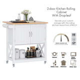 Spirich Kitchen Island on Wheels, Rolling Kitchen Cart with Storage Cabinet, Small Kitchen Island with Drop Leaf and Towel Rack for Dining Room, White Spirich