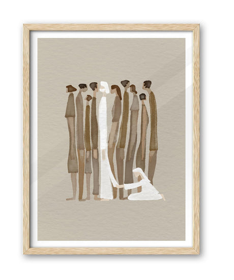 iHery Natural OAK Wood Framed Wall Art, 12x16 in Woman Touches Jesus God Healing Christian Bible Canvas Art, Modern Bible Sketch Watercolor Scripture Decor, Beige Logs Set of 1 for Living Room Bedroom iHery