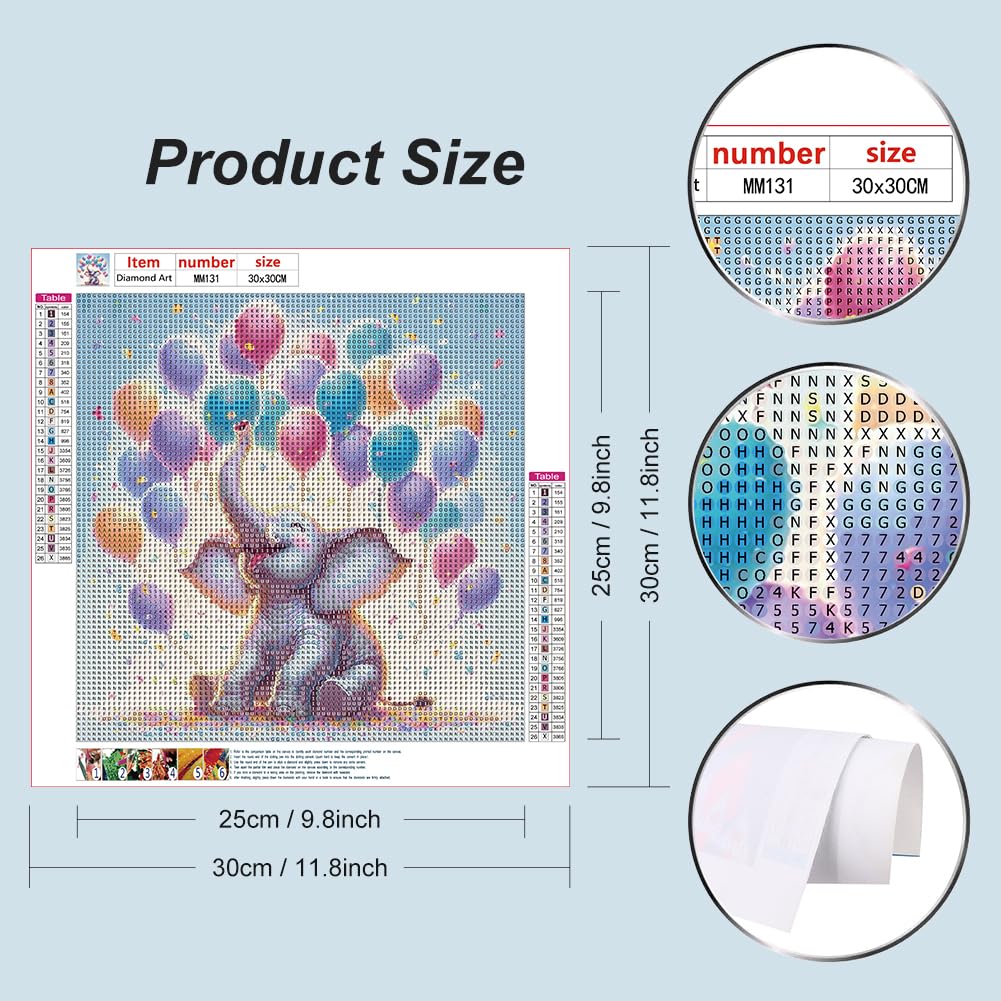 WSLWXSHM Diamond Painting Kits for Adults Elephant and Balloon, Round Full Drill Diamond Art Kits, 5D DIY Paint with Diamonds Crafts for Home Wall Decoration Gifts 12×12Inch, Animal WSLWXSHM