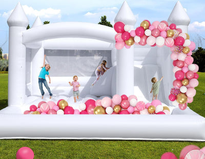 15x15FT White Bounce House for Kids Adults, with Slide & Ball Pit, (Commercial Grade Heavy Duty PVC) (1100W Blower), Large Jumper Bouncy Inflatable Castle, Wedding, Birthday Party, Baptism, 15x15x10ft