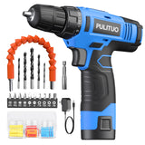 PULITUO 12V Blue Cordless Drill Set Power Drill Kit with Battery and Charger,electric drill home improvement,3/8-Inch Keyless Chuck,Built-in LED,21+1 Torque Setting small drill PULITUO