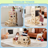 Toddler Tower, Toddler Stool for Kitchen, Kids Learning Wooden Tower, Foldable Weaning Table with Kids Step Stool, Montessori Toddler Standing Tower for Bathroom and Kitchen Counter DGD